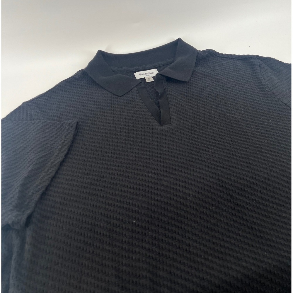Goodfellow & Co Mens XL Black Textured Waffle Knit V-Neck Short Sleeve Polo